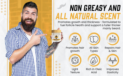 Lard Infused Beard Butter - Non Greasy - All Natural Scent (Unscented) 5.5 oz "Nourish Your Mane"