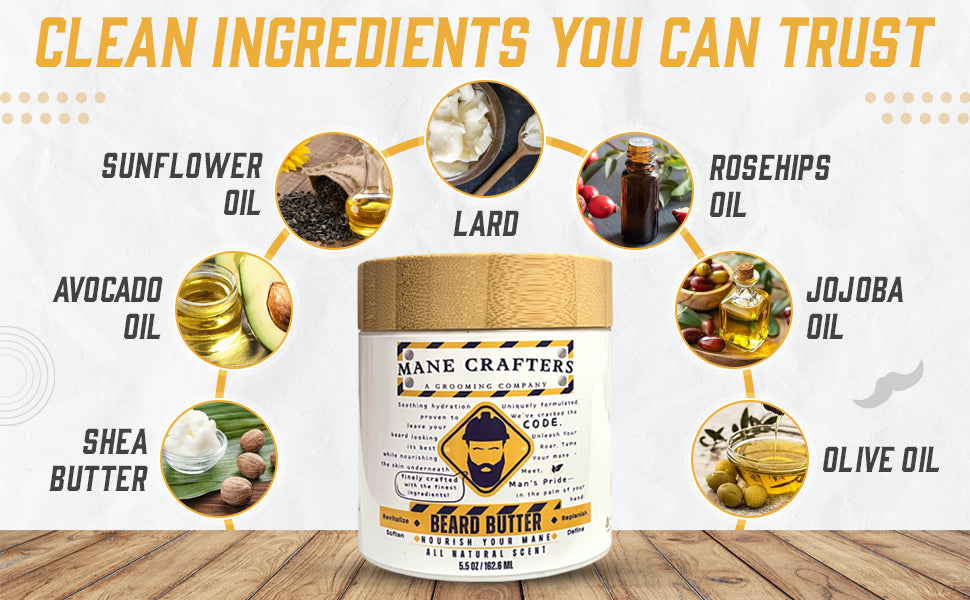 Lard Infused Beard Butter - Non Greasy - All Natural Scent (Unscented) 5.5 oz "Nourish Your Mane"