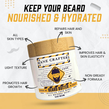 Lard Infused Beard Butter - Non Greasy - All Natural Scent (Unscented) 5.5 oz "Nourish Your Mane"
