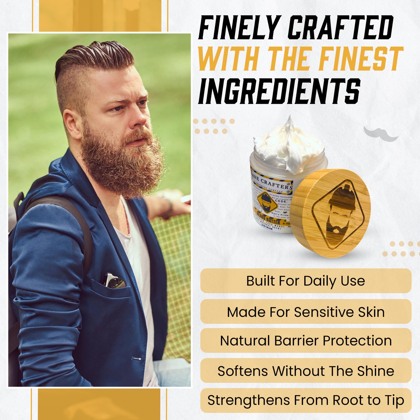 Lard Infused Beard Butter - Non Greasy - All Natural Scent (Unscented) 5.5 oz "Nourish Your Mane"