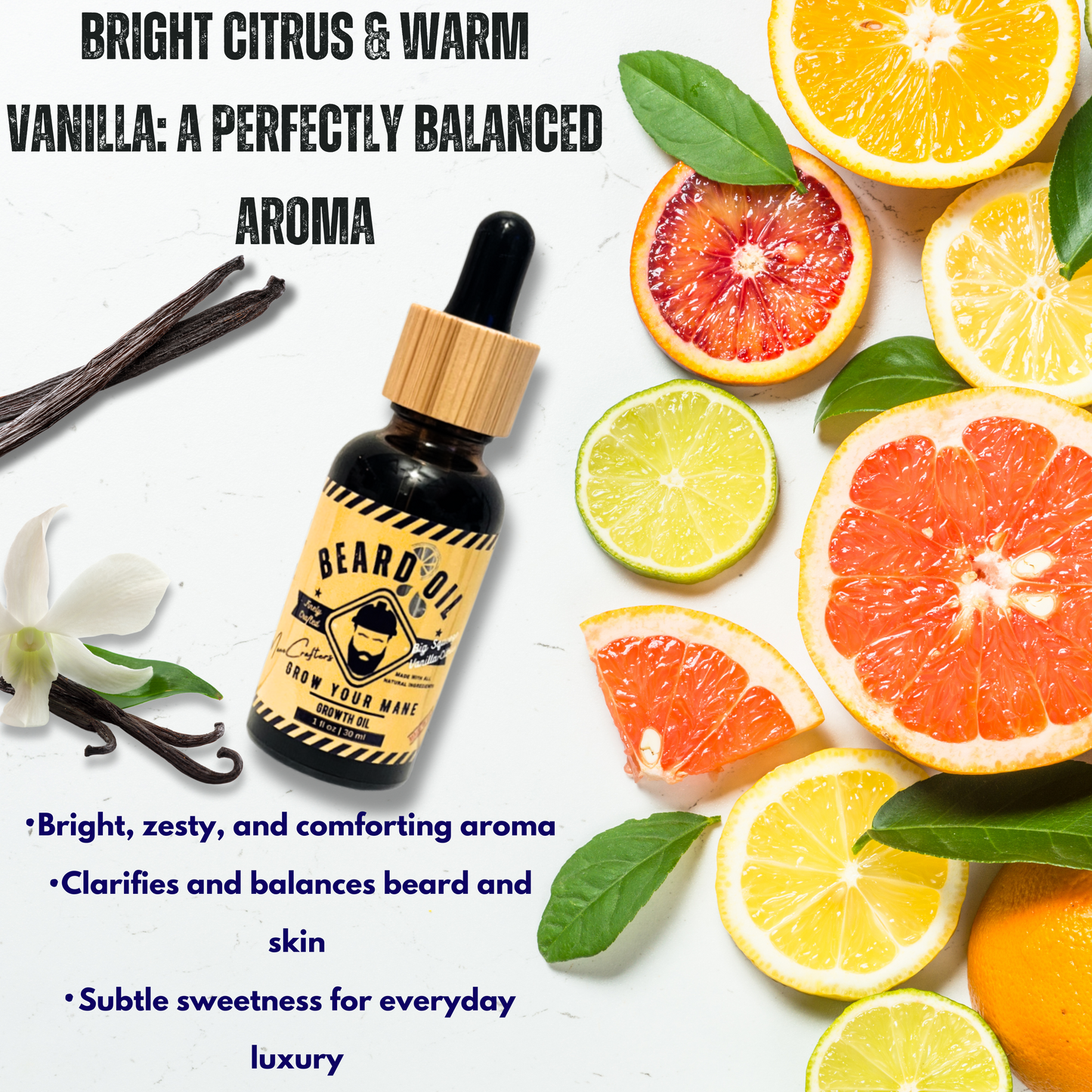 Beard Oil - Big Squeeze Vanilla-Citrus Growth Oil (1 fl oz) "Grow Your Mane"